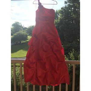 Valentine Shiny Red Formal Evening Dress Prom Flowy Off Shoulder Zip Full Sz12